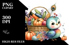 Quirky Baby Peacock Holding Basket Filled with Autumn Product Image 3