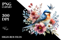 Watercolor Bird Half Flowers, Transparent PNG Product Image 2