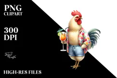 Chicken in Beachwear Drinking Cocktail, High-Res PNG Product Image 2