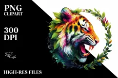 Abstract Tiger with Plant Leaves PNG Product Image 1