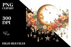 Vintage Half Moon with Flowers, PNG Product Image 3