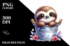 Smiling Cute Baby Sloth in Bucket | Clipart Product Image 1