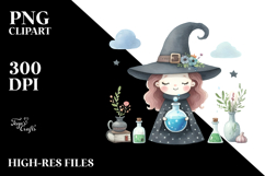 Simple Watercolor Retro Funny Witch PNG Product Image 2