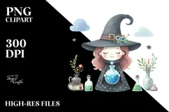 Simple Watercolor Retro Funny Witch PNG Product Image 2
