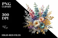 Vibrant Bouquet with Gold Foil | Clipart Product Image 1