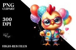 Vibrant Baby Rooster with Balloons PNG Product Image 2