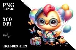 Vibrant Baby Rooster with Balloons PNG Product Image 2