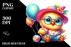 Vibrant Baby Rooster with Balloons PNG Product Image 2