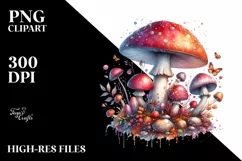 Shiny Magical Mushroom Watercolor Splash, Transparent PNG Product Image 1