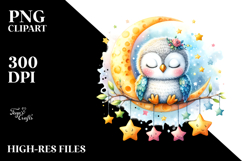 Whimsical Cute Baby Owl Sleeping | Sublimation Clipart Product Image 2