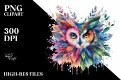 Abstract Owl with Plant Leaves PNG Product Image 1