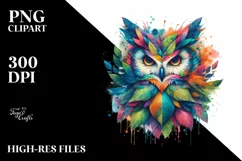 Abstract Owl with Plant Leaves PNG Product Image 1