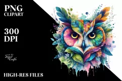 Abstract Owl with Plant Leaves PNG Product Image 3
