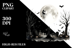 Watercolor Halloween Graveyard PNG Product Image 2