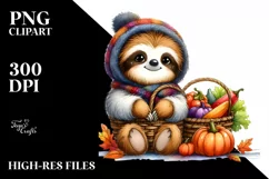 Quirky Baby Sloth Holding Basket Filled with Autumn Product Image 1