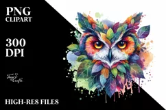 Abstract Owl with Plant Leaves PNG Product Image 1