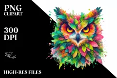 Abstract Owl with Plant Leaves PNG Product Image 1