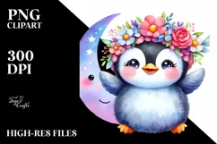Smiling Baby Penguin with Small Moon PNG Product Image 3
