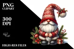 Detailed Watercolor Christmas Gnome, Transparent PNG Product Image 1