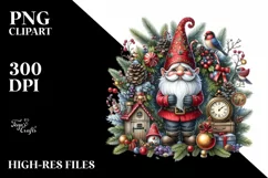 Detailed Watercolor Christmas Gnome, Transparent PNG Product Image 1