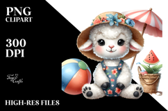 Digital Watercolor Cute Lamb, Beachwear PNG Product Image 2