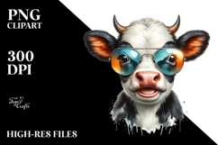 Enthusiastic Baby Cow with Sunglasses PNG Product Image 2