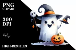Funny Watercolor Halloween Sticker Clipart Product Image 1