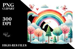 Cute Rainbow Trees Watercolor PNG Product Image 2