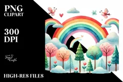 Cute Rainbow Trees Watercolor PNG Product Image 2