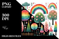 Cute Rainbow Trees Watercolor PNG Product Image 2