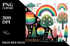 Cute Rainbow Trees Watercolor PNG Product Image 2