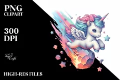 Baby Unicorn Space Dive, Adventurous PNG Product Image 3