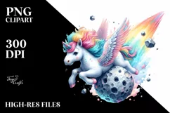 Baby Unicorn Space Dive, Cosmic PNG Product Image 1