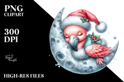 Baby Flamingo Sleeping on Moon Clipart Product Image 2