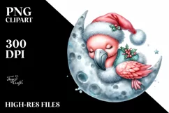 Baby Flamingo Sleeping on Moon Clipart Product Image 3