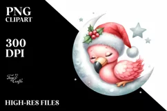 Baby Flamingo Dressed for Summer Moon Clipart Product Image 1