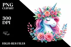 cute Unicorn with Floral Wreath PNG Product Image 3