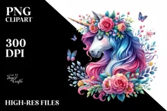 unicorn with Floral Wreath PNG Product Image 1