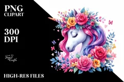 Unicorn with Floral Wreath PNG Product Image 1