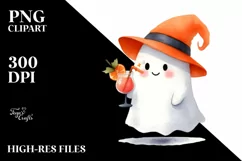Cute Ghost with Orange Hat and Cocktail PNG Product Image 3