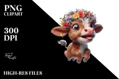 Baby Calf with Flower Crown, Exaggerated Pose PNG Product Image 2