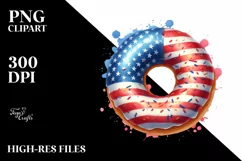 Watercolor Vintage Donut - USA Flag Colors Product Image 1