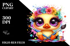 Crazy Eyes Duck with Paintbrush, Watercolor PNG Product Image 2