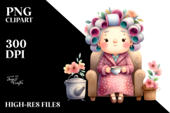 Old Lady Sitting on Couch | Sublimation Clipart Product Image 2