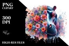 Artistic Vibrant Hippo Covered with Flowers|Clipart Product Image 1