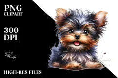 Cute Yorkshire Terrier, Watercolor PNG Product Image 2