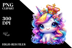 Crazy Cute Unicorn with Royal Crown, Watercolor PNG Product Image 2