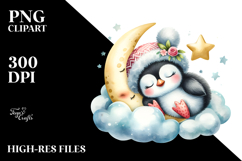 Adorned Baby Penguin Sleeping on Moon, PNG Product Image 2