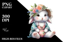 Adorned Rabbit in Beachwear, Digital Watercolor PNG Product Image 2