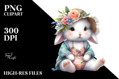 Adorned Rabbit in Beachwear, Digital Watercolor PNG Product Image 2